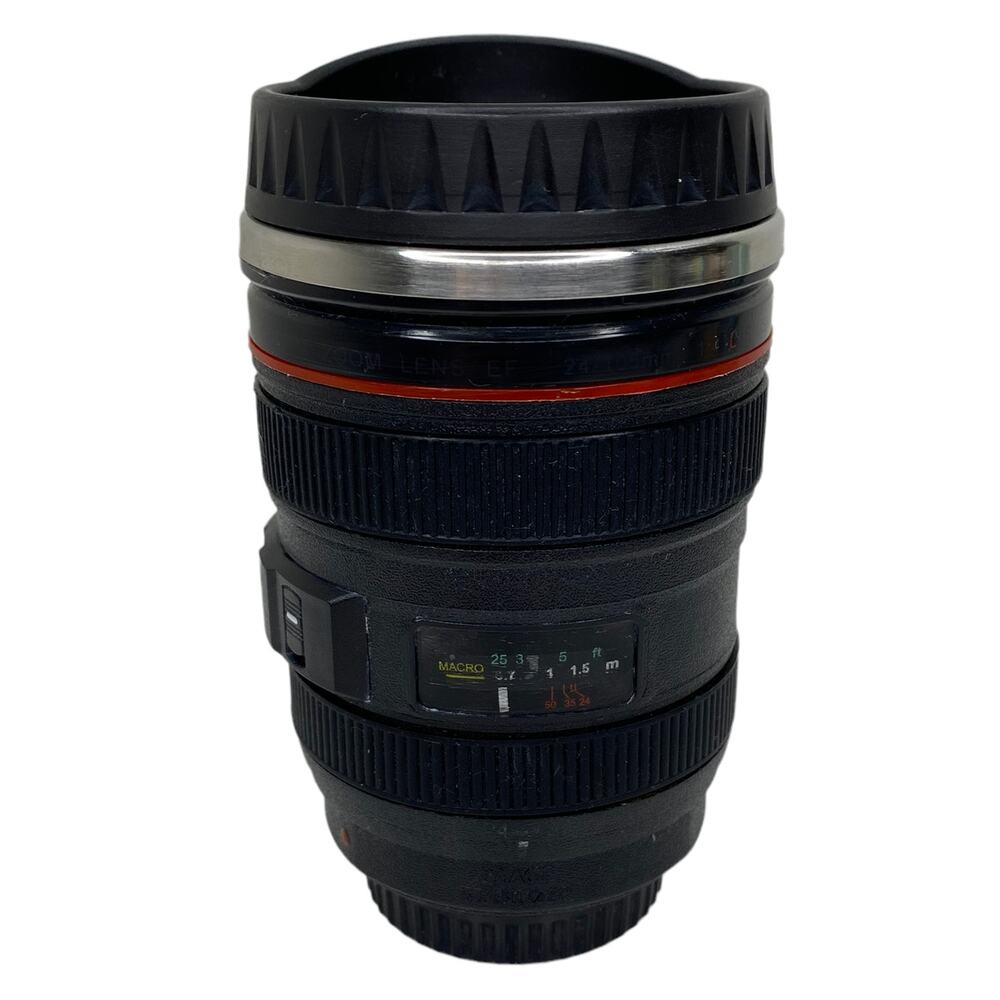 Camera Lens Mug Coffee Tea Stainless Steel Travel Cup Thermos Flask Sipping Lid